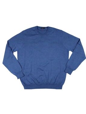 Mens FERRANTE Merino Wool Crew Neck Pullover Sweater Italy Steele Blue XL NEW